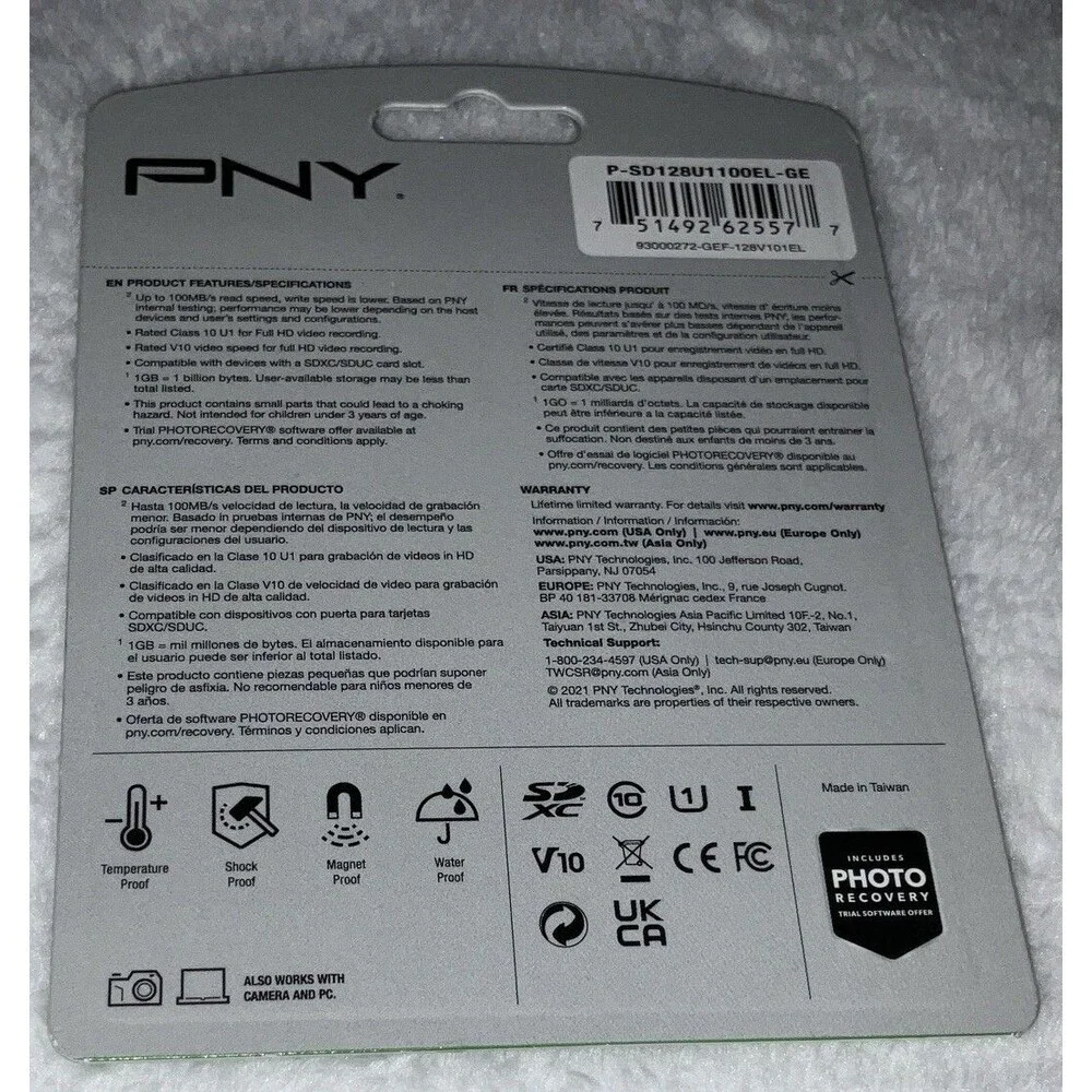 PNY 128 GB 100 MB/s,V10, UHS-I Elite SDXC Flash Card Full HD Video NEW SEALED